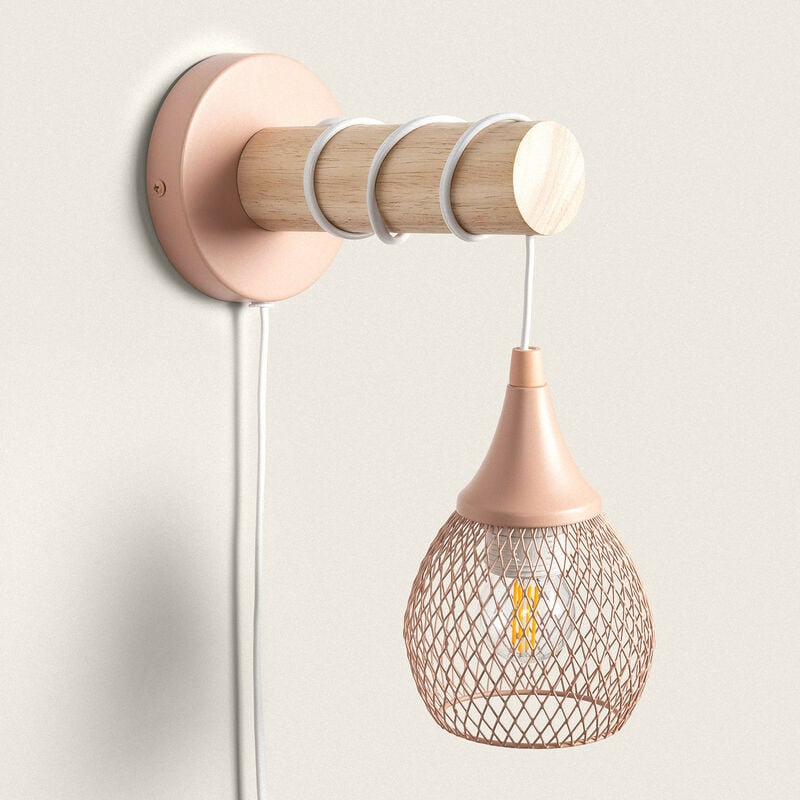 Image of Lampada da Parete Legno e Metallo Monah Rosa Pastello