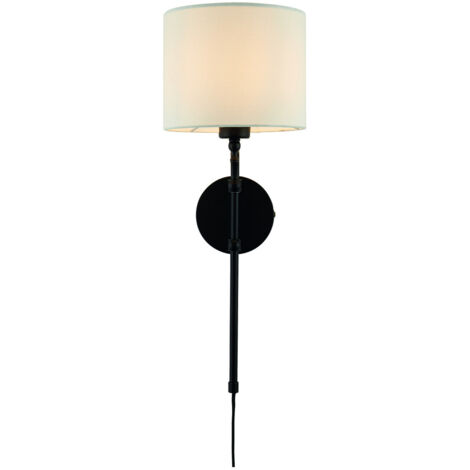 Lampada da parete Munich - Metallo nero opaco e paralume in lino naturale