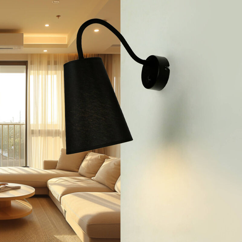 Image of Lampada da parete per interni color nero con interruttore in metallo Lampada da lettura con braccio ideale accanto al divano Ø13cm - Nero, bianco