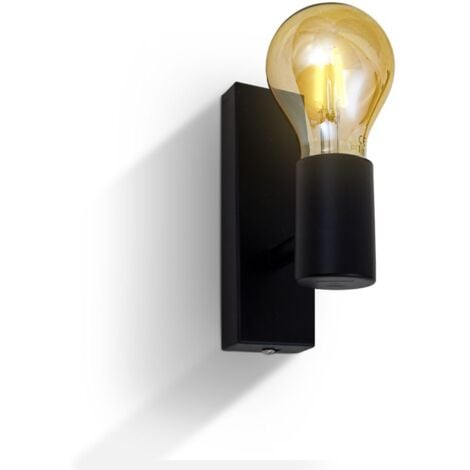 Lampada da parete orientabile in metallo nero, adatta per 1 lampadina E27 non inclusa max. 60W, applique da muro per salotto o sala, faretto stile industriale contemporaneo per entrata o scale IP20