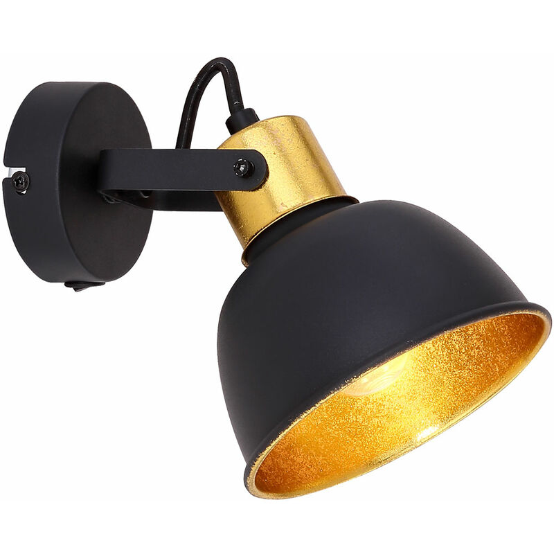 Image of Etc-shop - Lampada da parete orientabile Lampada da parete soggiorno nera faretto da parete moderna, con interruttore, accenti dorati, 1x E14, LxA