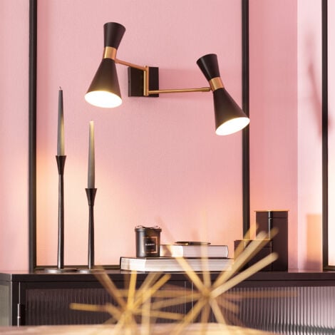 LEDKIA Lampada da Parete Orientabile Metallo 2 Faretti Jigger Nero