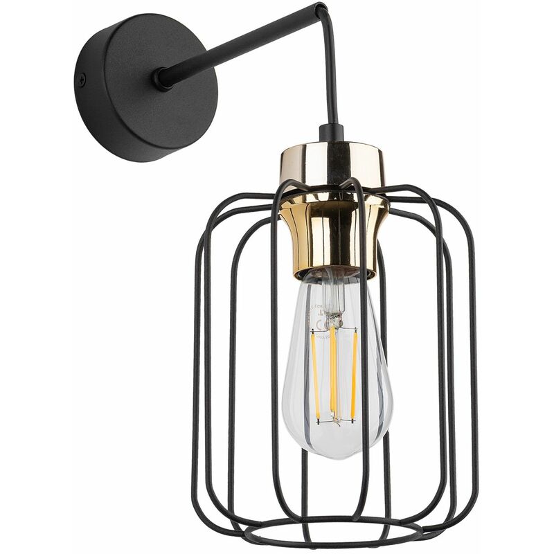 Lampada da parete oro nero per gabbia a filo E27