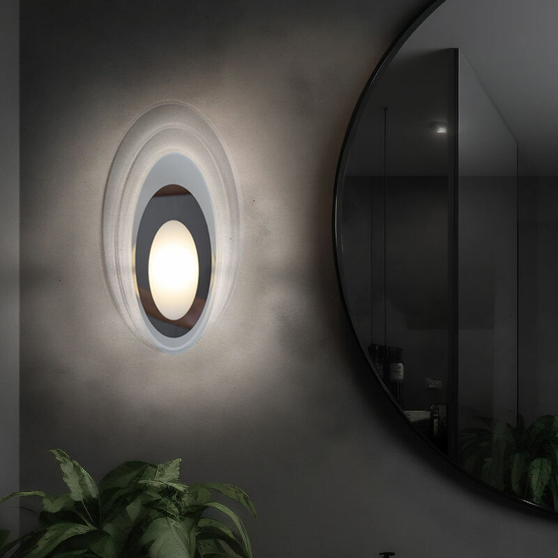 Image of Lampada da parete ovale lampada da soggiorno argento faretto da parete, led paralume in vetro satinato, 1x led 5W 390lm 3000K, LxPxH 28x16x5,5 cm