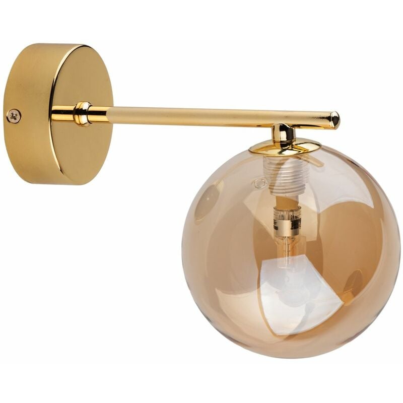 Image of Lampada da parete paralume a globo vetro metallo in oro ambra applique - Oro, Ambra