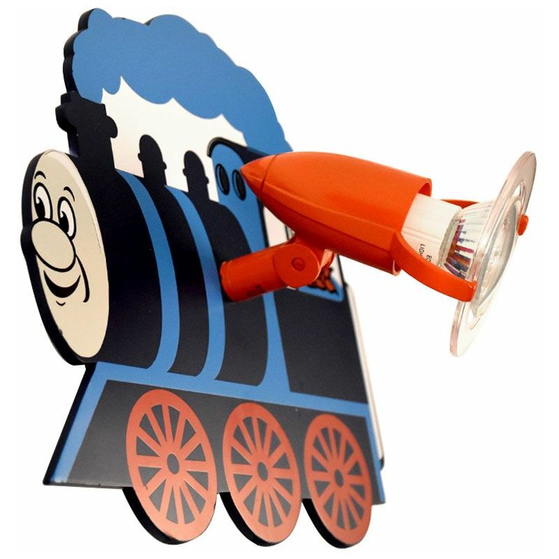 Image of Lampada da parete per cameretta dei bambini spot locomotive mobili design blu in un set con adesivi Biancaneve