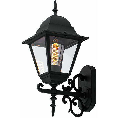 Lampada da parete per casa Lampada da parete per esterno in stile country house lanterna nera, alluminio, vetro trasparente, 1x E27, LxAxP 18,5x44,5x24,5cm, giardino casa porta d'ingresso balcone