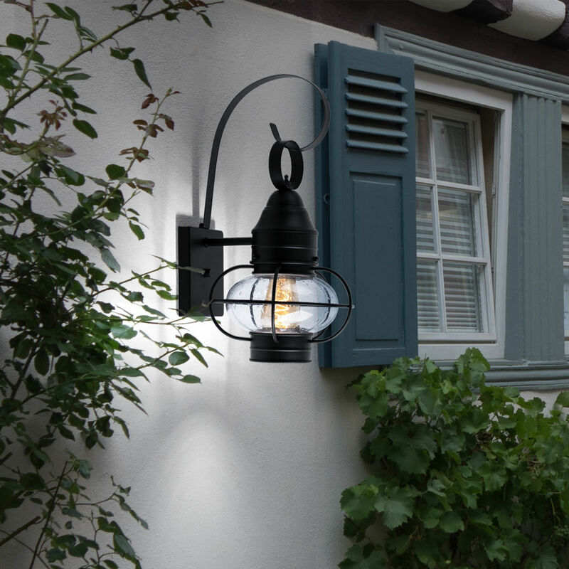 Image of Lampada da parete per casa, parete, luce esterna, lanterna nera, lampada da terrazza, retrò, paralume in vetro resistente alle intemperie, acciaio