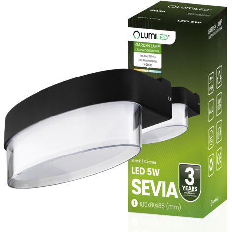 Lampada da parete per esterni a LED, da giardino, calda 4000K 5W IP54 SEVIA Nero LUMILED