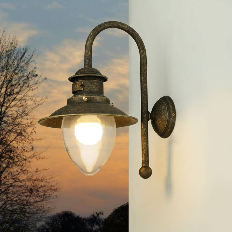 Image of Licht-erlebnisse - Lampada da parete per esterni con braccio all'ingiù color bronzo dal design antico in stile Liberty ideale per balcone vialetto