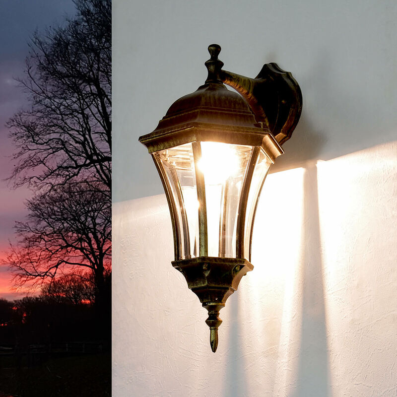 Image of Lampada da parete per esterni Applique rustica WARSCHAU color oro antico altezza 44 cm per giardino - Oro antico