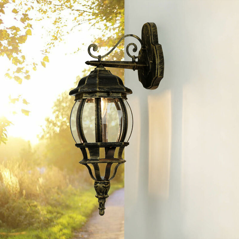 Image of Lampada da parete per esterni brest dal design rustico color oro antico altezza 52 cm Applique a muro - Oro antico