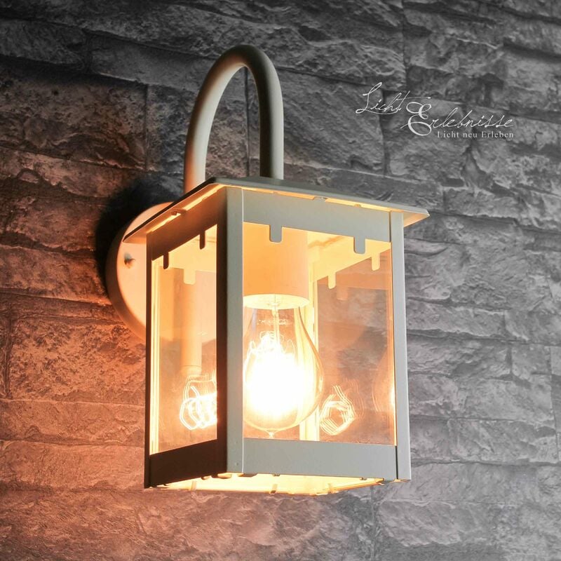Image of Licht-erlebnisse - Lampada da parete con braccio per esterni design rustico a Lanterna color bianco panna E27 ideale per giardino balcone - Crema