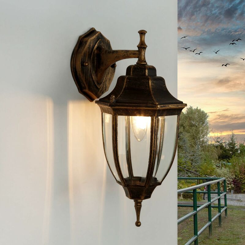 Image of Licht-erlebnisse - Lampada da parete per esterni design retrò in stile rustico E27 Lanterna a muro per giardino - Rame nero