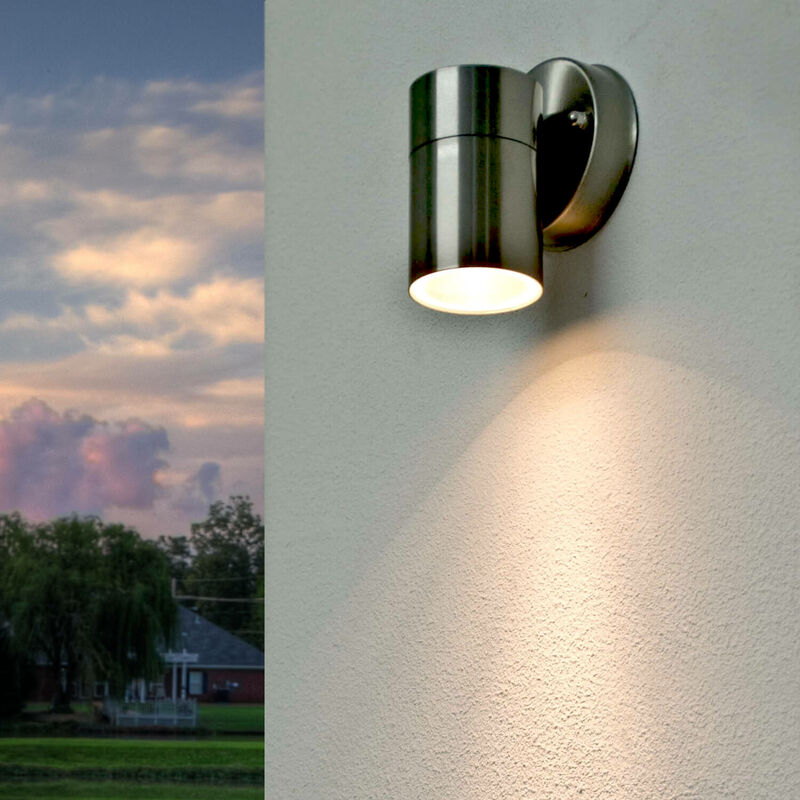 Image of Lampada da parete per esterni in acciaio inox color argento 17 cm GU10 Applique ideale per giardino balcone cancello ALASKA - Argento