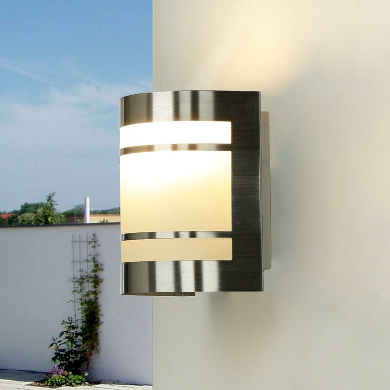Image of Licht-erlebnisse - Elegante Lampada da parete per estern con design moderno in acciaio inox E27 ideale per porticato zona ingresso cortile oslo