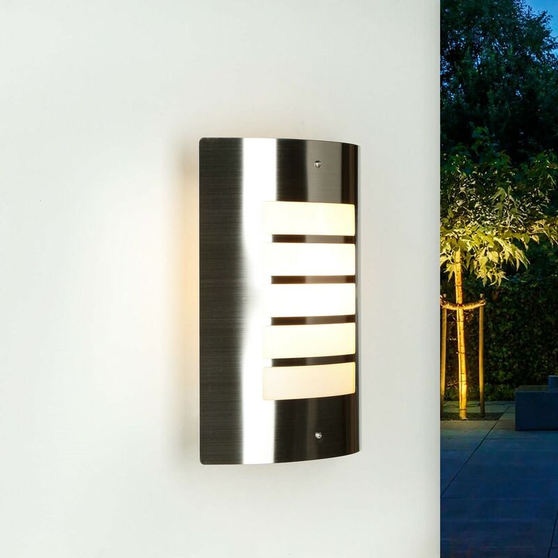 Image of Lampada da parete per esternicon design moderno in acciaio inox IP44 resistente alle intemperie per ingresso cancello portico - Acciaio inox, bianco