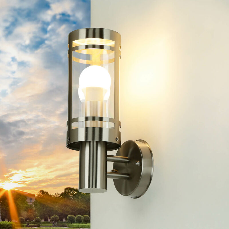 Image of Lampada da parete con braccio per esterni in acciaio inox design moderno IP44 Illuminazione da giardino cortile terrazzo - Acciaio inox