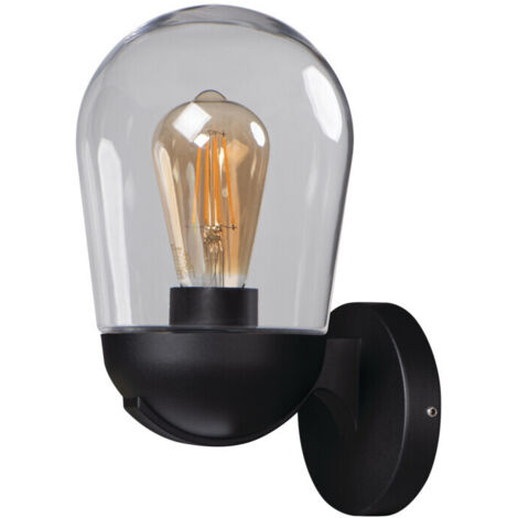 Lampada da parete per esterni in alluminio con paralume in vetro, nera E27 15W, Liego Kanlux