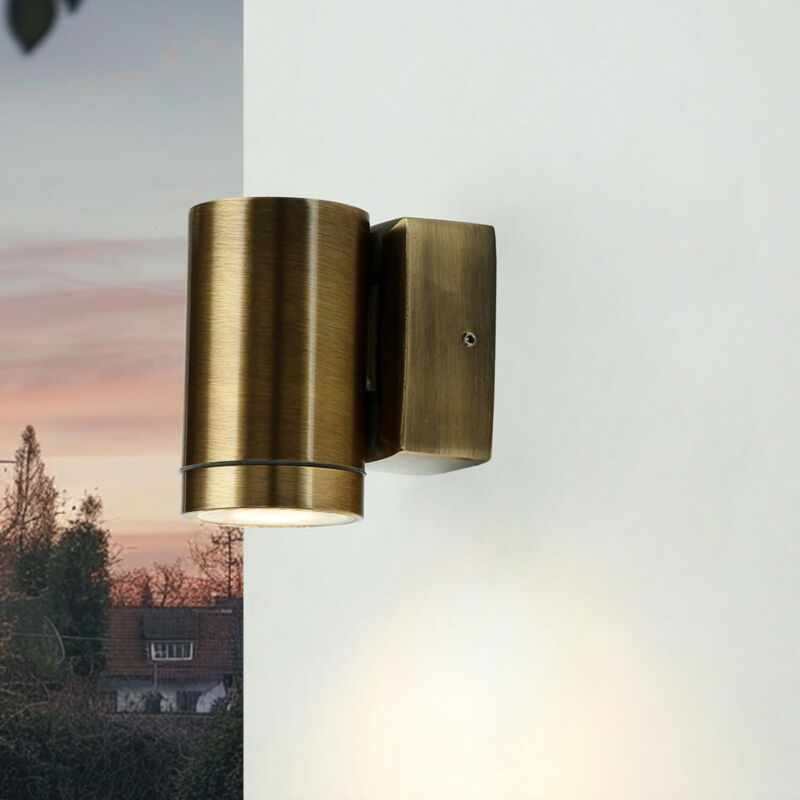 Image of Licht-erlebnisse - Lampada da parete per esterni in ottone massiccio IP64 GU10 Faretto Spot Casa Terrazza Balcone - Ottone antico