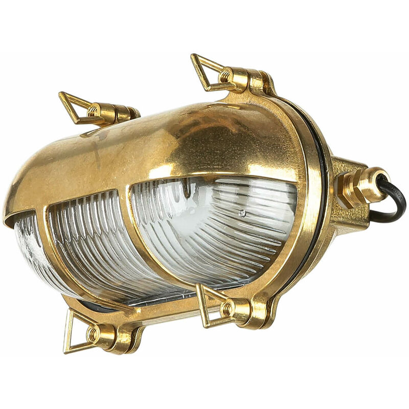 Image of Lampada da parete per esterni in ottone dal design ovale stile marittimo sottomarino IP64 Per Portico Cancello Porta d'ingresso - Ottone, trasparente