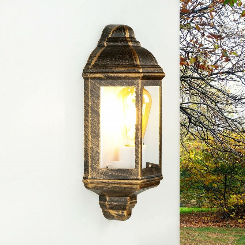 Image of Lampada da parete per esterni in stile country color bronzo rame antico E27 IP44 lanterna a muro - Rame antico