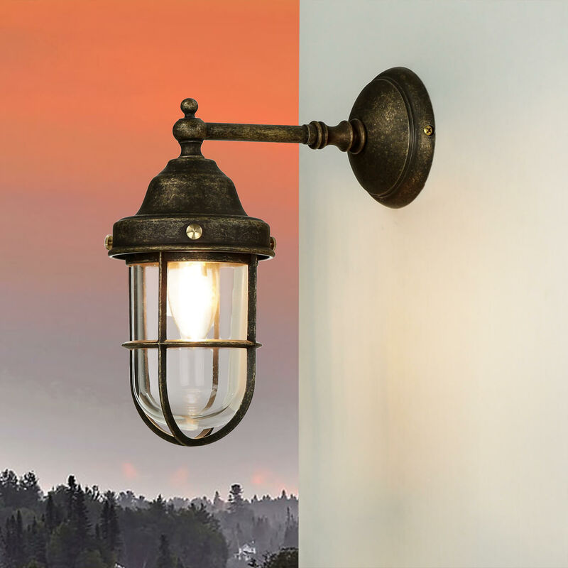 Image of Licht-erlebnisse - Lampada da parete per esterni in stile marittimo in vetro ottone inossidabile - Bronzo antico opaco