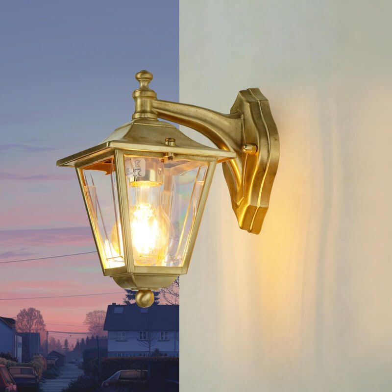 Image of Licht-erlebnisse - Lampada da parete per esterni IP43 E27 Ottone solido applique rustica per esterni Cortile - Ottone