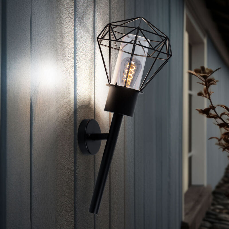 Image of Lampada da parete per esterni IP44 lampada da giardino torcia lampada da parete vintage nera, aspetto griglia diamantata, metallo in acciaio