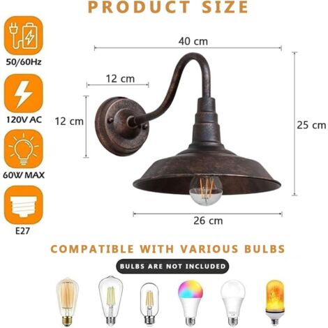 Lampada da parete per esterni IP54 impermeabile Retro Applique in bronzo antico rurale Lanterna da parete in ferro battuto E27 Lampada da parete vintage Edison per cortile Giardino Garage Corridoio