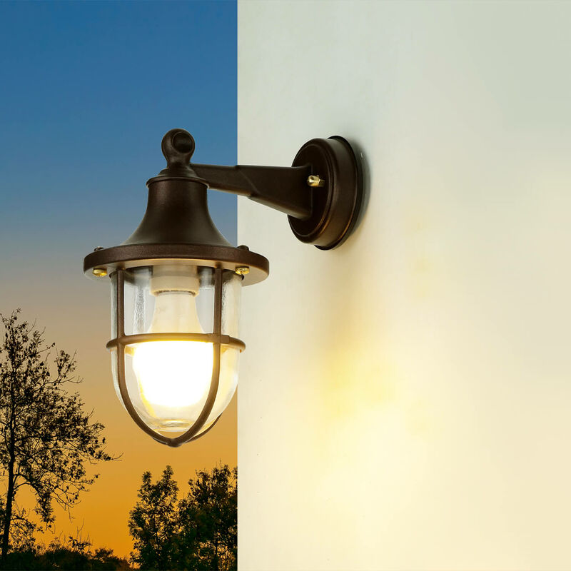 Image of Licht-erlebnisse - Lampada da parete per esterni IP64 E27 Marrone ruggine Vetro antico in vero ottone Marittimo Faro per esterni - Ruggine marrone