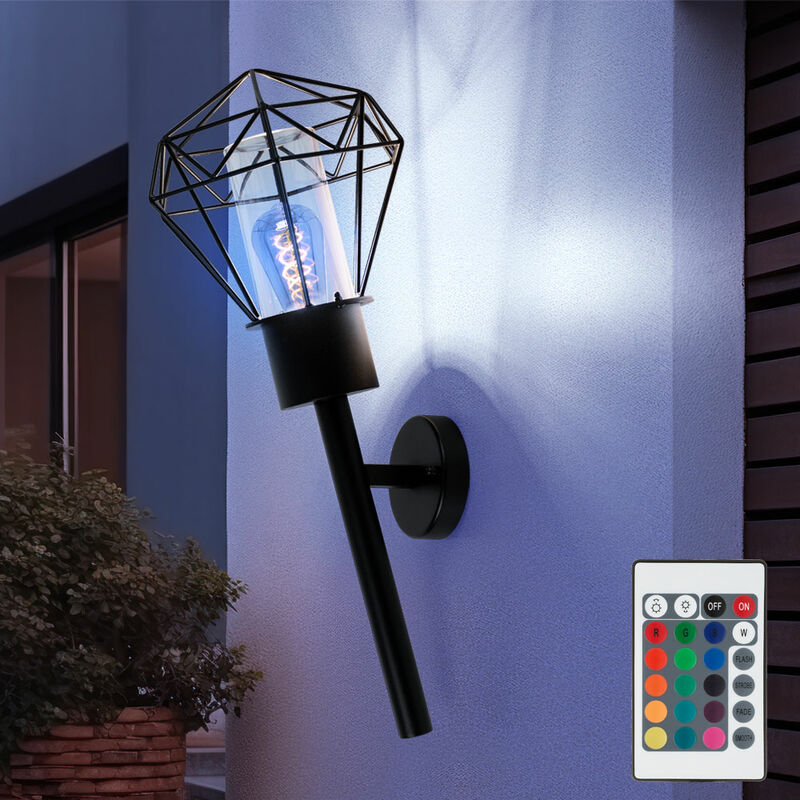Image of Lampada da parete per esterni lampada da giardino lampada da parete vintage nera torcia, acciaio inossidabile, telecomando dimmerabile, led rgb 8,5W