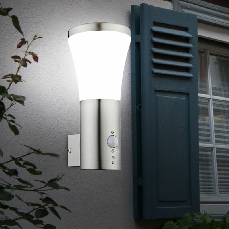 Image of Globo - Lampada da parete per esterni Lampada da parete a led in acciaio inossidabile con rilevatore di movimento luci per esterni in plastica