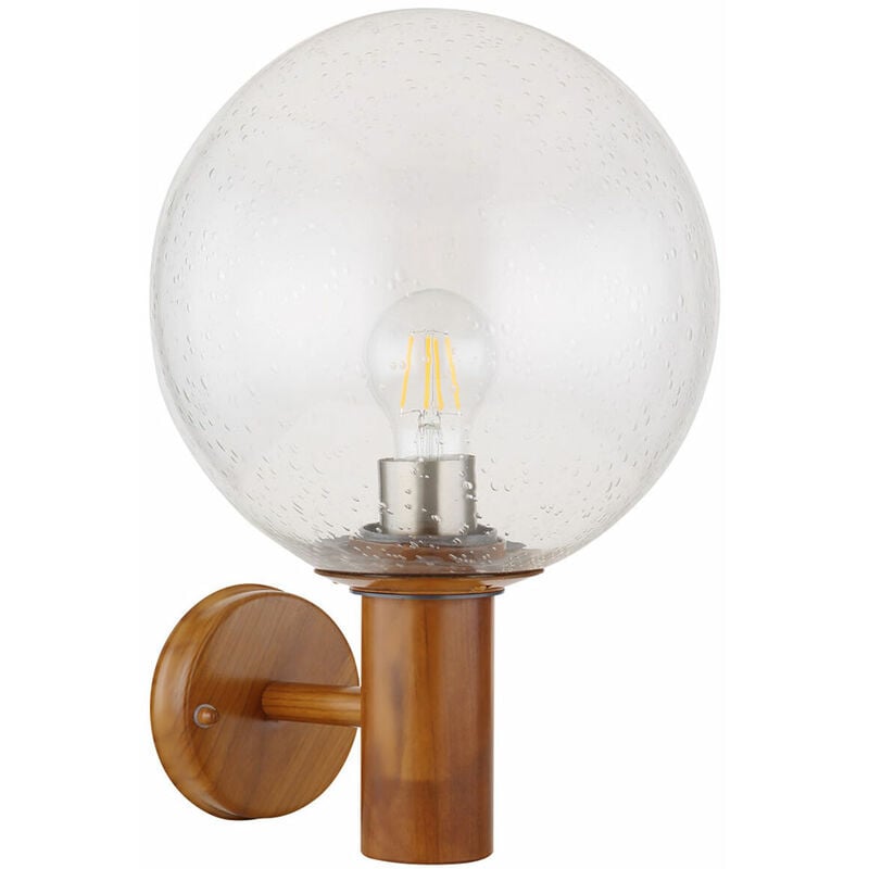 Image of Lampada da parete per esterni lampada da parete effetto legno sfera di vetro lampada per facciata lampada per porta d'ingresso, acciaio inossidabile