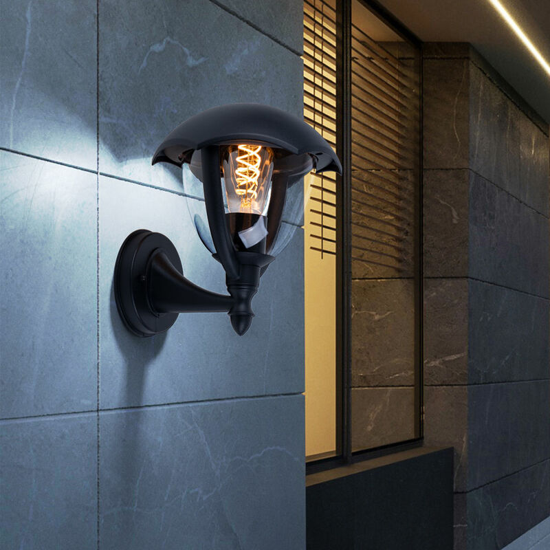 Image of Lampada da parete per esterni lanterna nera per porta d'ingresso lampada da parete lampada da esterno in vetro trasparente, alluminio, 1x E27, LxH