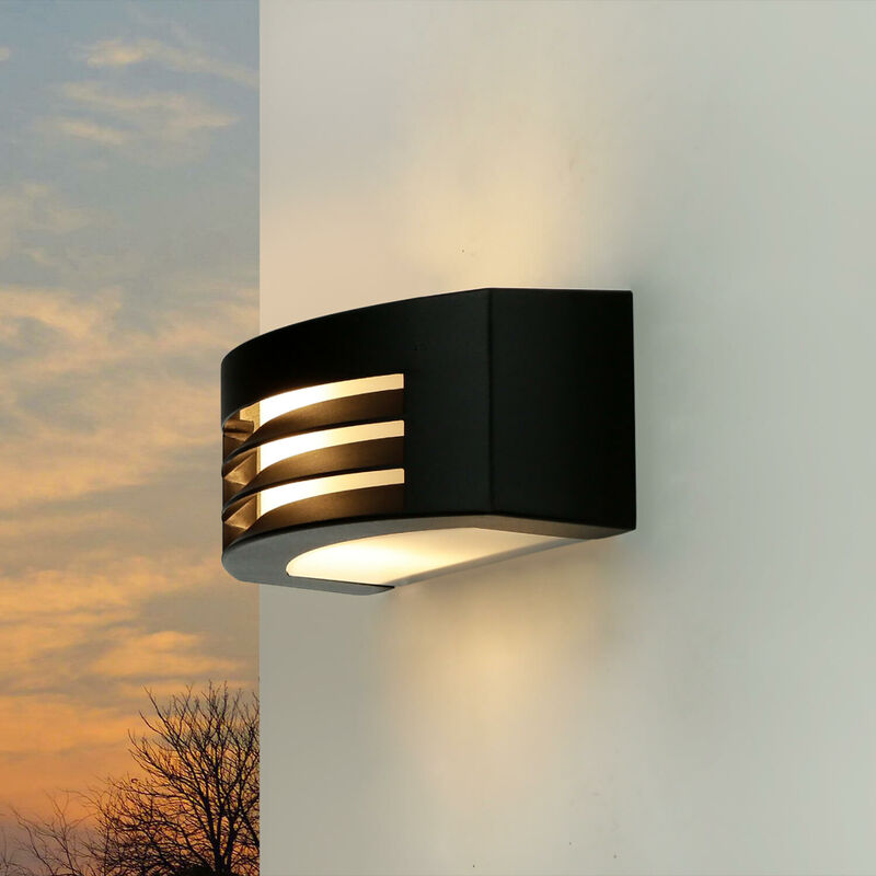 Image of Licht-erlebnisse - Lampada da parete per esterni color nero design moderno Up Down Illuminazione indiretta per viale balcone E27 IP44 flandern - Nero