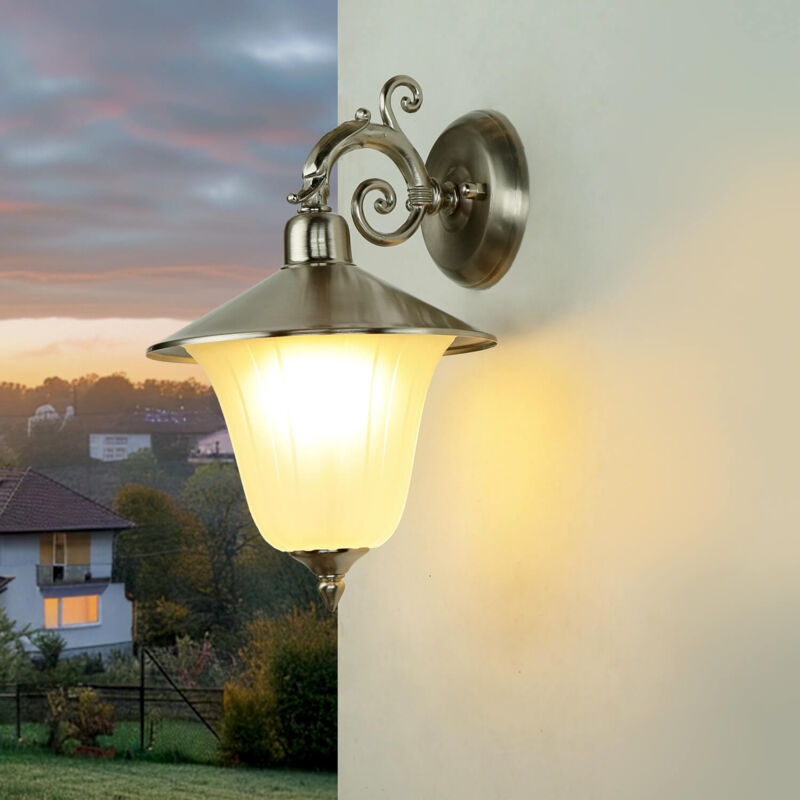 Image of Licht-erlebnisse - Lampada da parete per esterni Ottone Vetro Rustico Inox E14 Lampada per esterni - nichel opaco, bianco