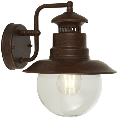 Lampada da parete per esterni Searchlight Station 1 luce - marrone rustico con vetro trasparente
