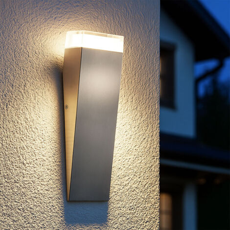 Lampada da parete per esterno, lampada da parete, torcia, ingresso, terrazza, IP44, acciaio inossidabile, argento, AxLxP 30,5x7,5x8,5cm, Eglo 93356