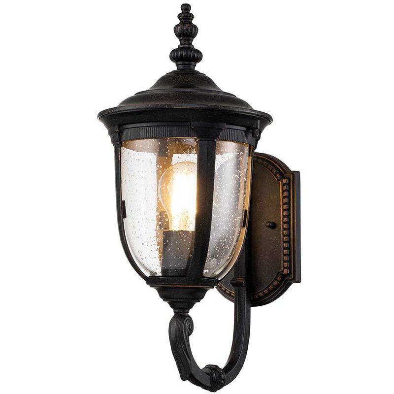 Image of Lampada da parete per esterno lanterna lampada da parete luce cortile balcone E27 vetro trasparente alluminio bronzo