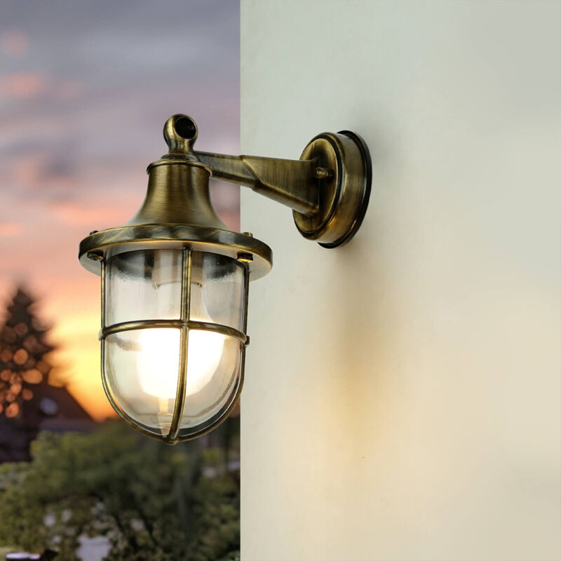 Image of Licht-erlebnisse - Lampada da parete con braccio per esterni in ottone resistente alle intemperie IP64 stile marittimo ideale per balcone santorin