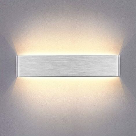 Lampada da parete per interni a LED da 14 W Lampada da parete bianca calda da 40 cm, design semplice grigio argento spazzolato per camera da letto, soggiorno, bagno