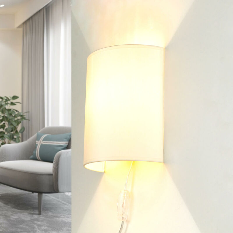 Image of Licht-erlebnisse - Lampada da parete per interni Alice in tessuto color bianco con interruttore a cavo E27 - Crema