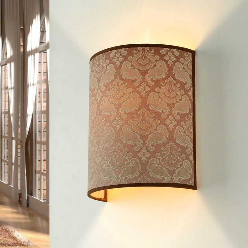 Image of Lampada da parete per interni design Loft in stoffa con motivo barocco per camera da letto - Beige Barocco