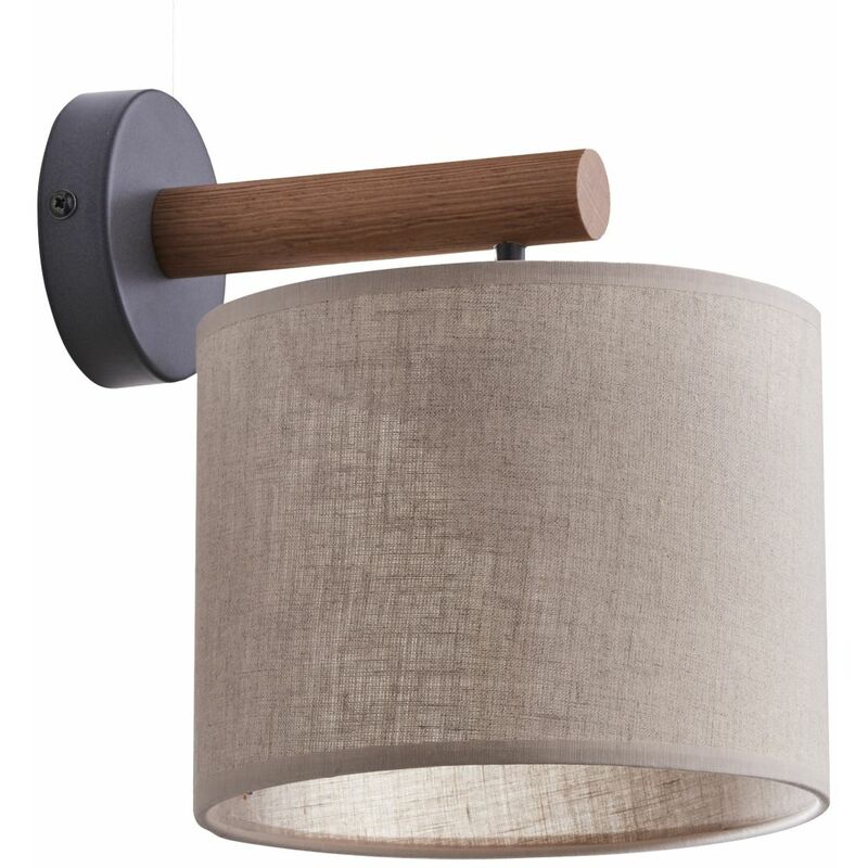 Image of Licht-erlebnisse - Lampada da parete per interni Moderna Tessuto Legno Metallo Grigio Beige E27 applique - Nero, Greige (grigio-beige), legno chiaro