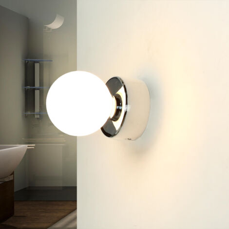 Lampada da parete per interni resistente contro acqua IP44 Paralume a sfera color cromo Ø8cm Applique bagno in stile moderno