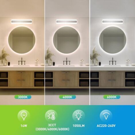 Lampada da parete per specchio da bagno da 15W, 40 cm, 1050LM, 230V, luce bianca calda 3000K, luce bianca neutra 4000K, luce bianca fredda 6000K [Classe energetica E]