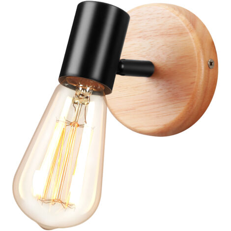 Lampada da Parete Retrò in Legno Applique da Parete Regolabile 180 Gradi E27 Metallo per Camera da Letto Cucina Corridoio Soggiorno (Nero)