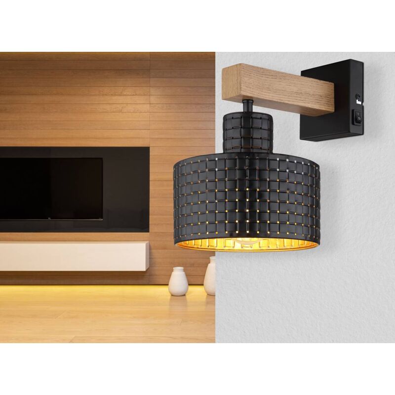 Image of Lampada da parete rielly E27 1x40W metallo nero opaco l: 18cm h: 24,5cm con interruttore basculante sull'articolo