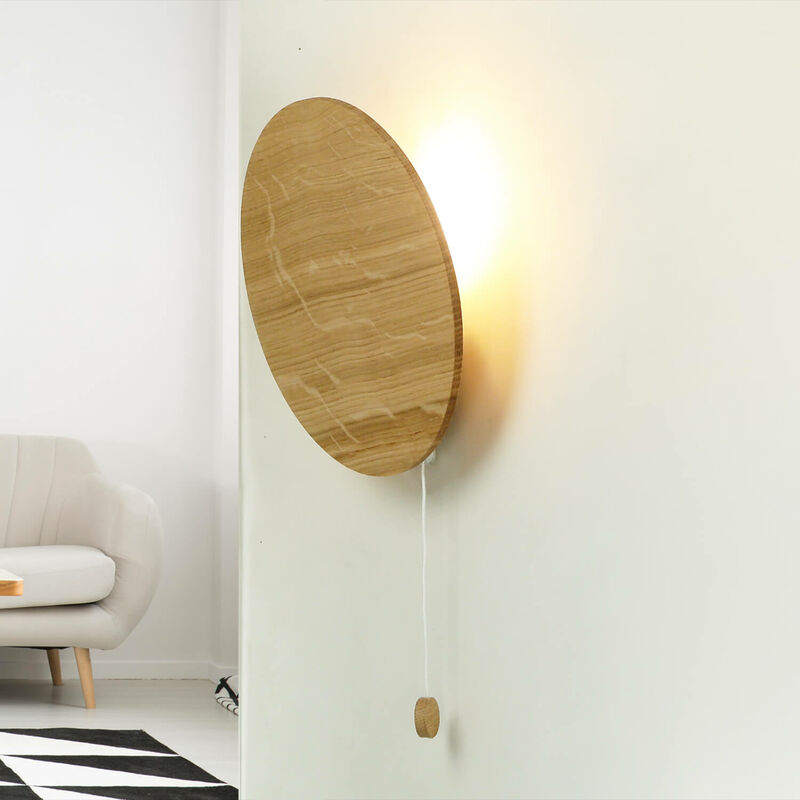 Image of Lampada da parete in legno dal design rotondo con interruttore in stile moderno ideale per camera da letto corridoio minimal - Legno (leggero)